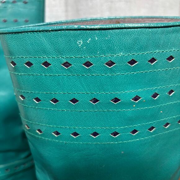 Vintage 70s Glacée Turquoise/Teal Leather Knee High Boots Boho Western Size 7N - Picture 2 of 15